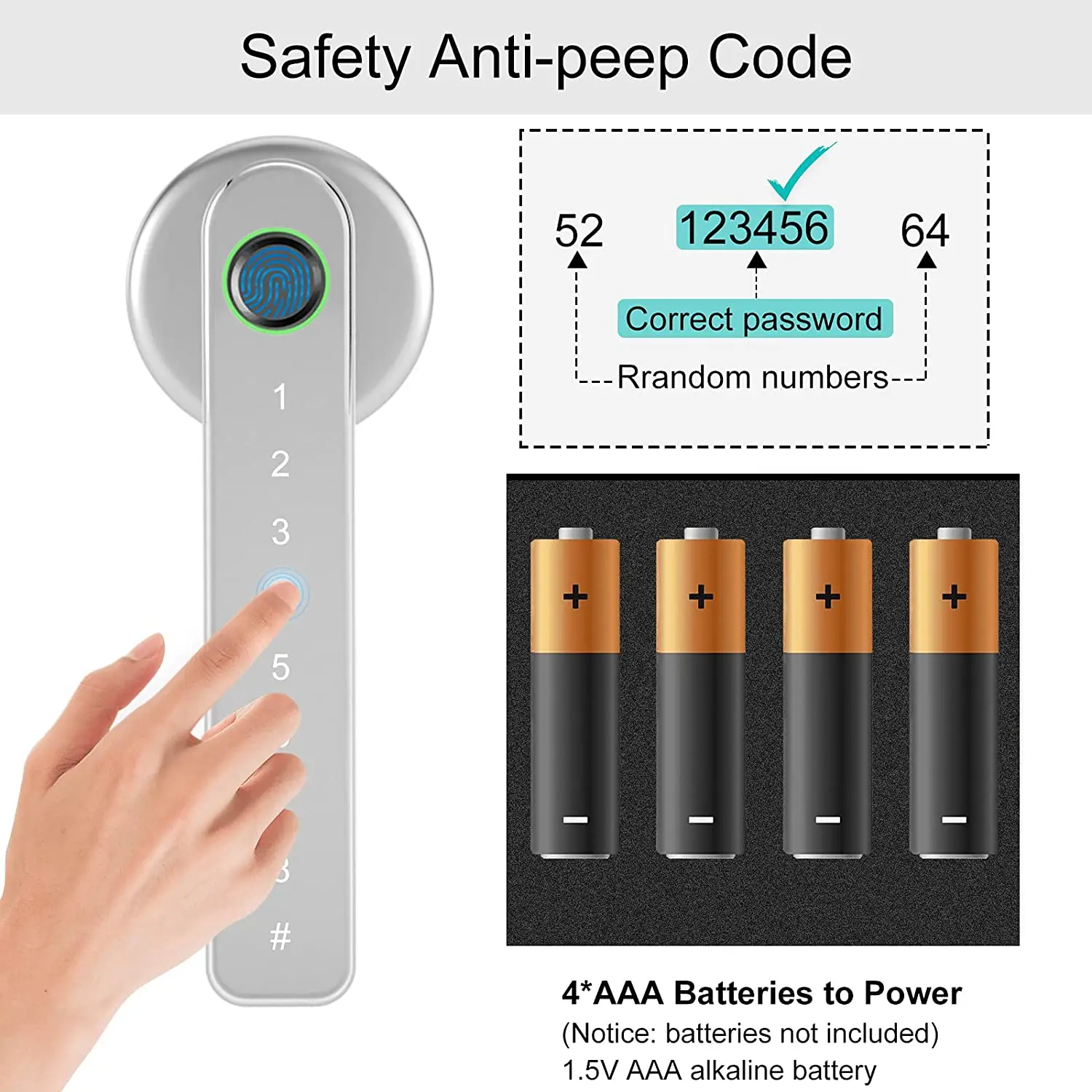 Smart Fingerprint Door Lock , Biometric Door Lock with Handle, Keyless Entry Door Lock with Keypad, Electronic Deadbolt