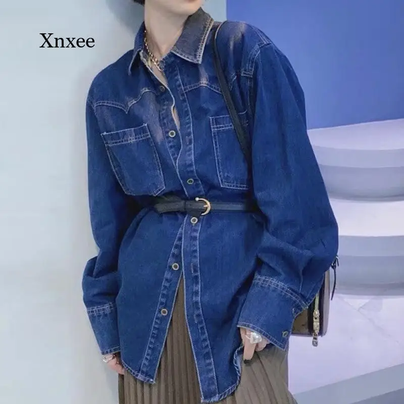 

Autumn Denim Jackets Jeans Jackets Women's Coat for Women Jeans Single Breasted Denim Coats Belt Female Feminine Clothing Tops