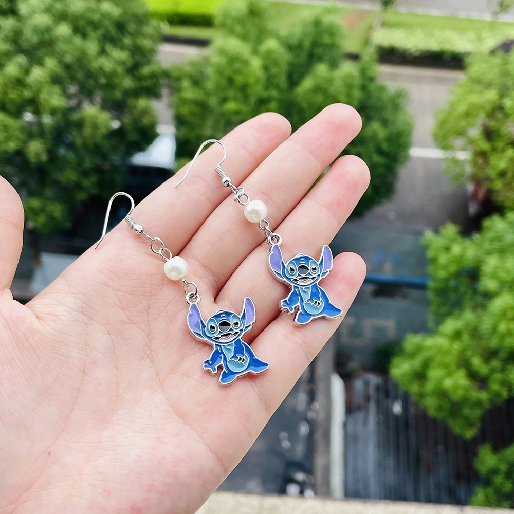 Boucles d'oreilles avec pendentif en cristal et émail pour femme,  accessoire de fête, cadeau, film Lilo & Stitch, Disney