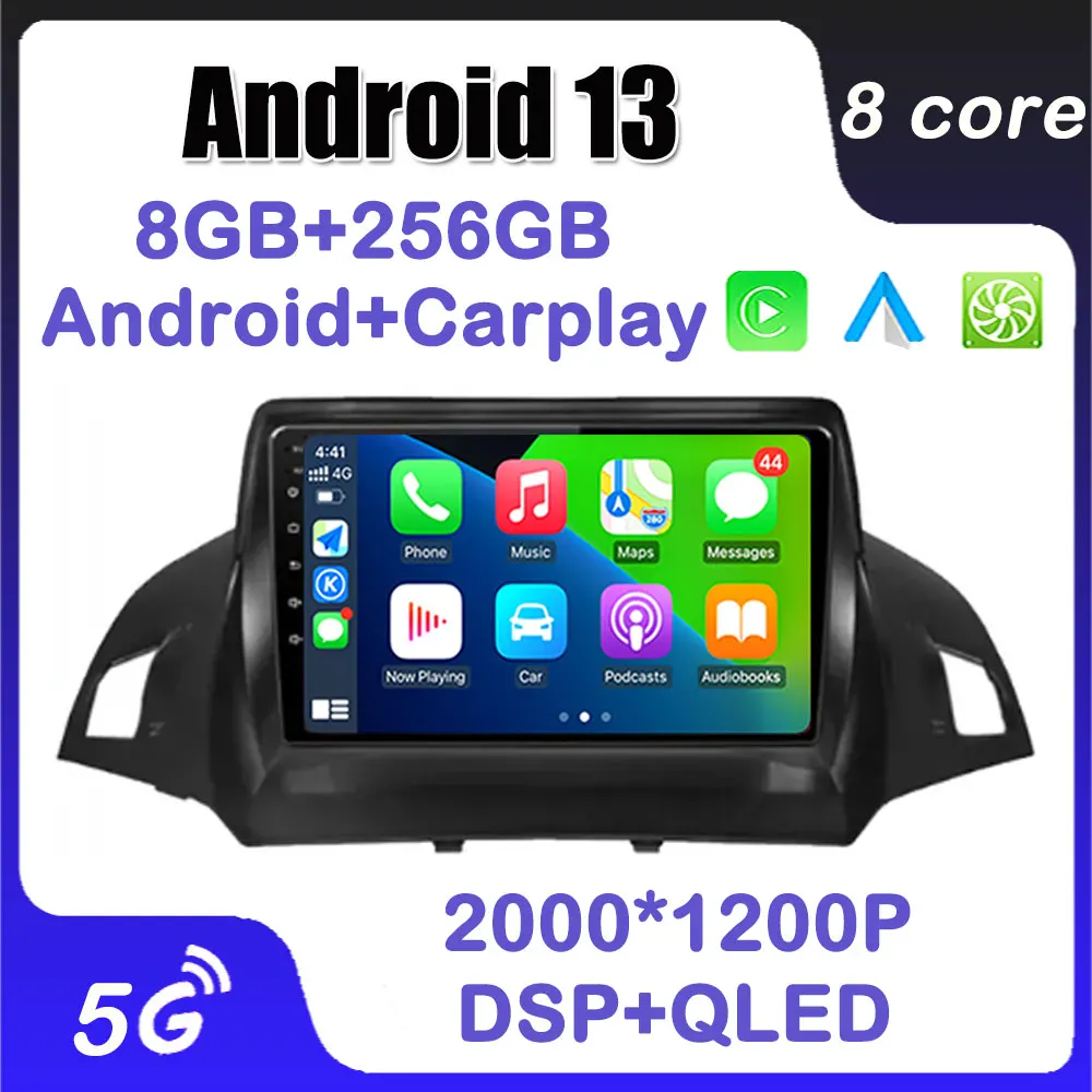 Android 13 Auto Carplay for Ford Kuga 2 Escape 3 2012 - 2019 GPS Navigation Car Radio Multimedia Video Player 4G LTE 5G WiFi