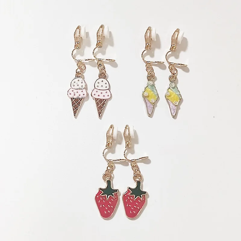 Rainbow Cute Mini Cat Bear Paw Clip on Earrings 3pairs/set for Children Girls No Pierced