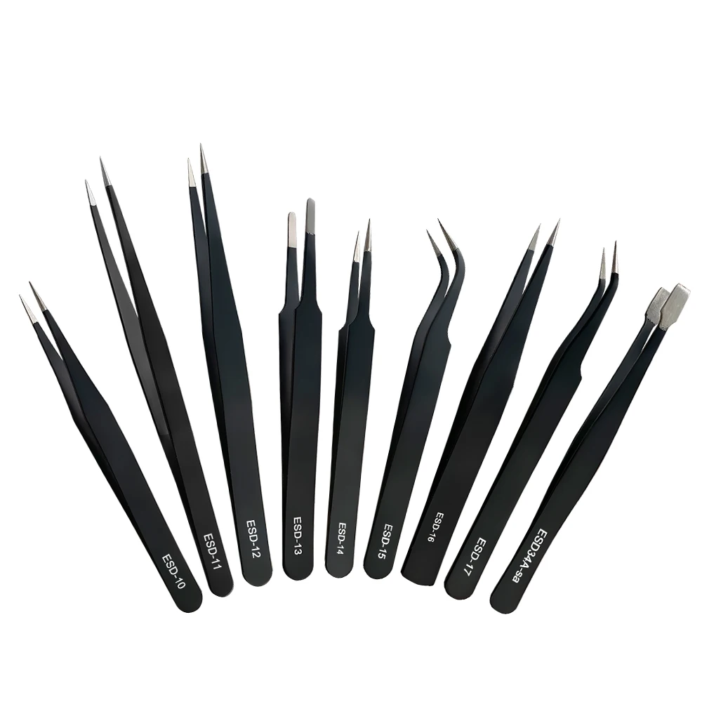 Anti-static Precision Tweezers Set Stainless Steel ESD Electronic Repair Tool