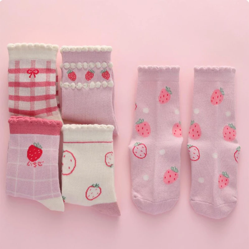 5 Pairs/Lot Kids Soft Cotton Socks Korean Love Heart Flower Print Baby Girl Socks Autumn Winter Warm Children Middle Tube Socks 6