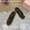 Retro Kid Suede Sewing Round-Toes Solid Basic Woman Ballet Flats Hollow Shallow Hook Anti-Slip Mary Janes Zapatos Mujer 35-41 5