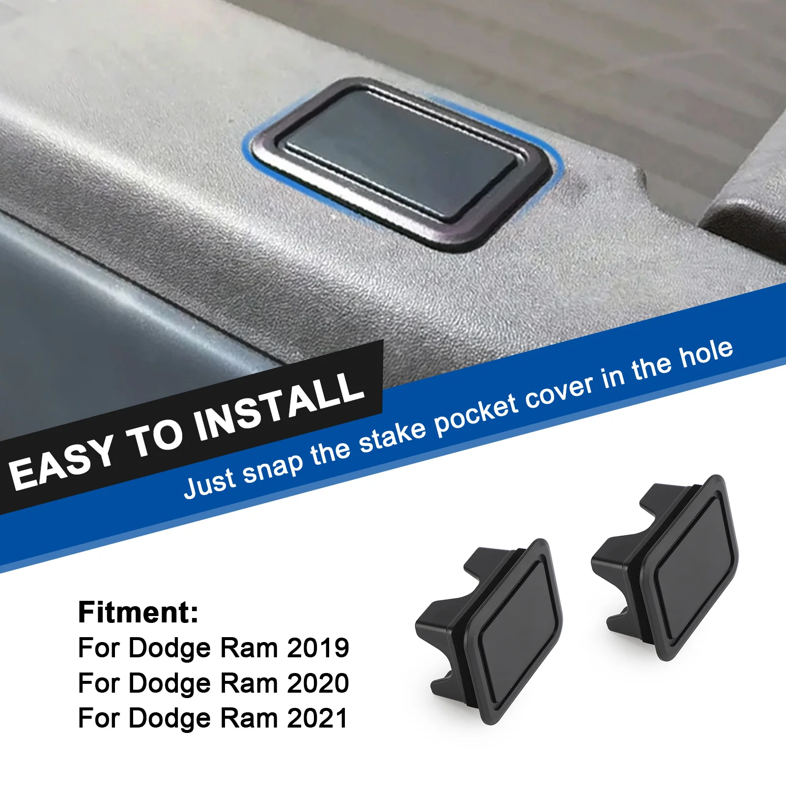 Ram 1500 Stake Pocket Covers Compatible With Dodge Ram 1500 2019-2023 Rear Truck Bed Rail Stake Pocket Cover (Black 2 Pcs