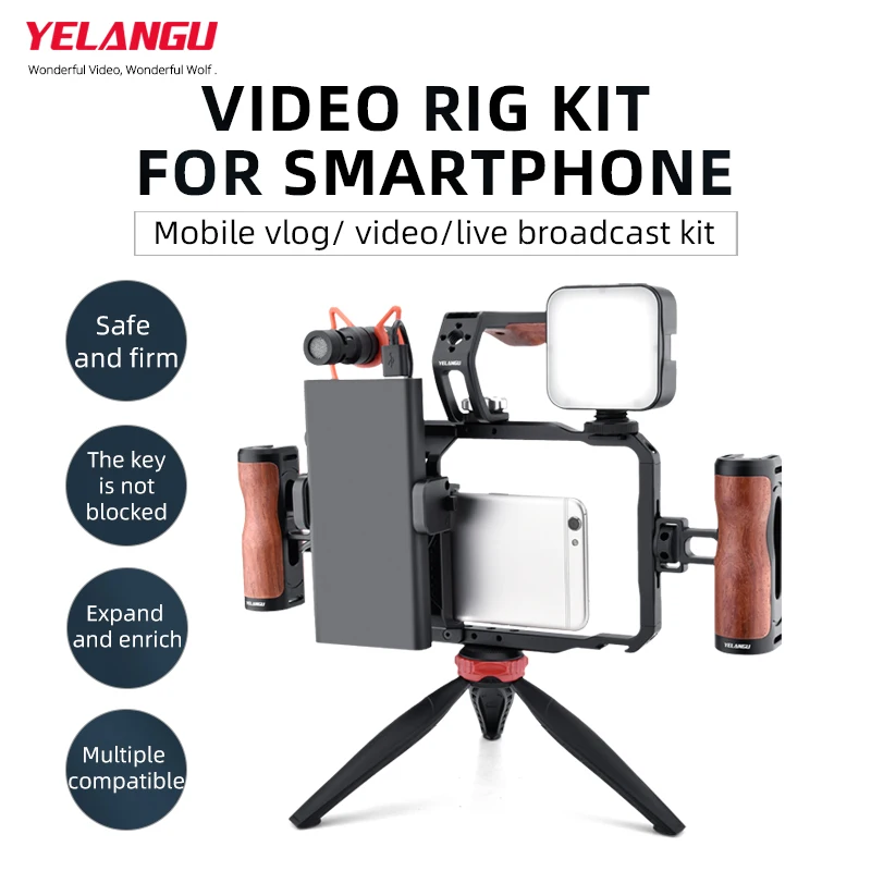

YELANGU Universal Smartphone Video Rig Phone Cage With Dual Hand Grip Phone Vlog For Iphone Android Photography Stabilizer