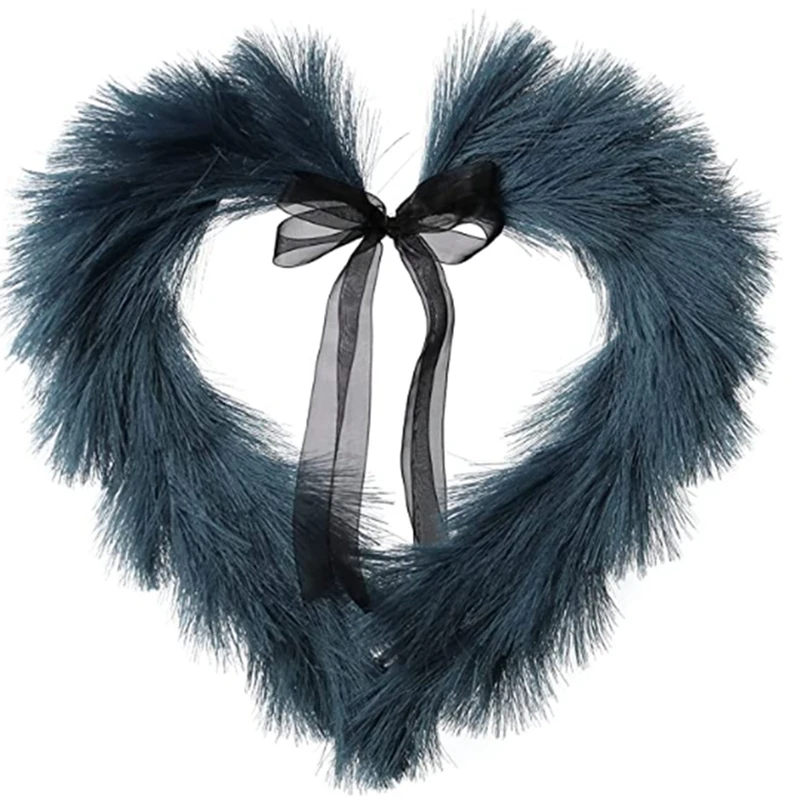 

Faux Pampas Wreath,16.14 Inch Heart-Shaped Autumn Door Wall Ornament, Christmas Artificial Wreath For Boho Style