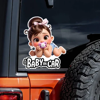 Adorabile adesivo per auto da 15 cm con bambino in auto, adatto per laptop, auto, camion, furgone, SUV, moto, parete, paraurti, finestra