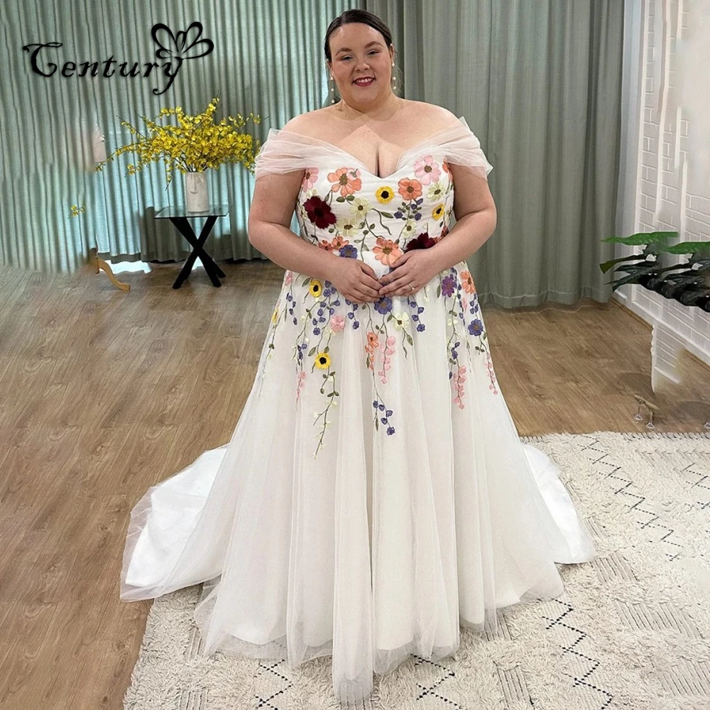 Charming Off The Shoulder Pleat Sweethart Butterfly Flower Wedding Dresses main image 1
