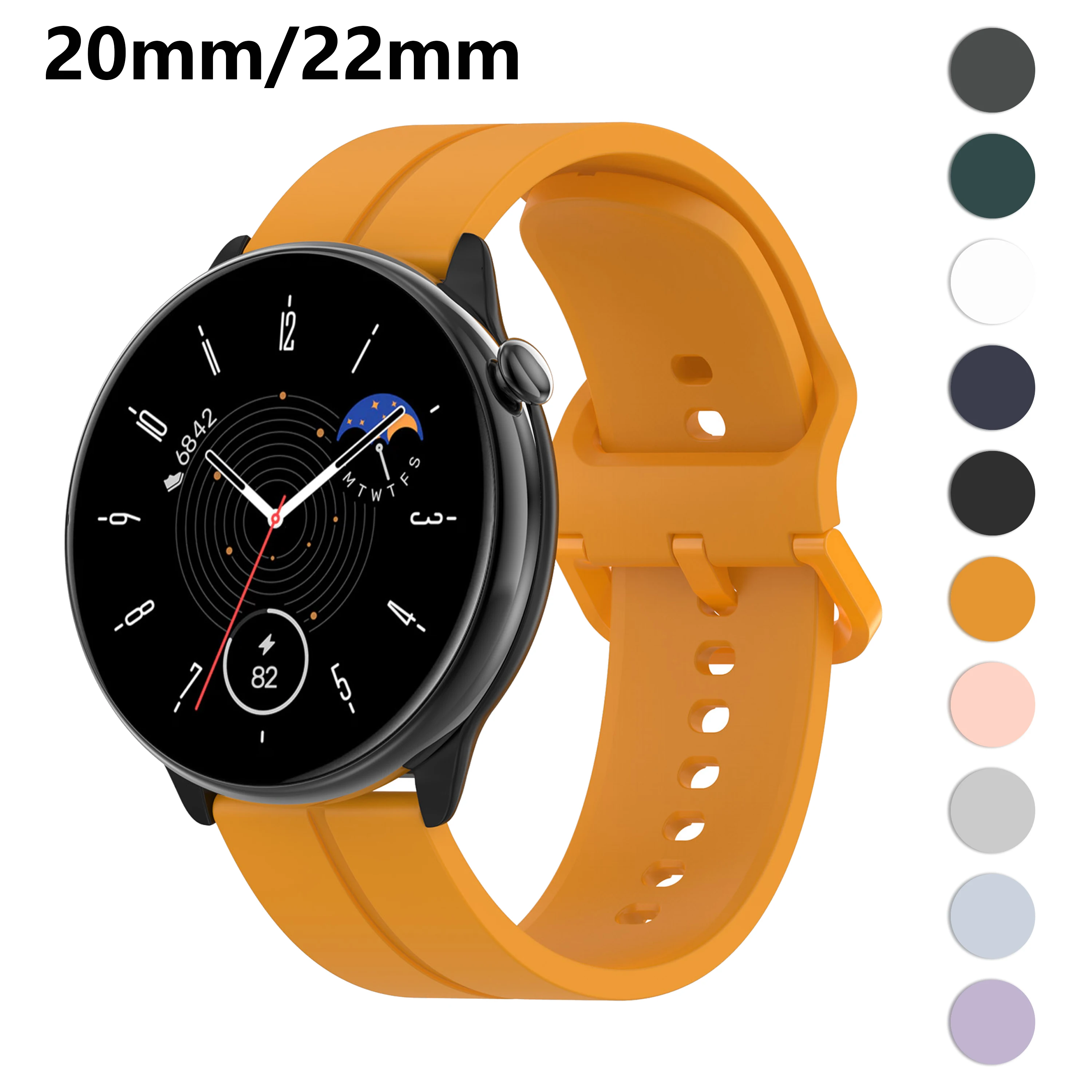 

Силиконовый ремешок для часов Amazfit GTR 2/2e/3 Pro/4 Mini/42 мм/47 мм/GTS 4 Mini/3/2/2e/2mini/Bip, 20 мм 22 мм U Pro/3/1S/lite браслет