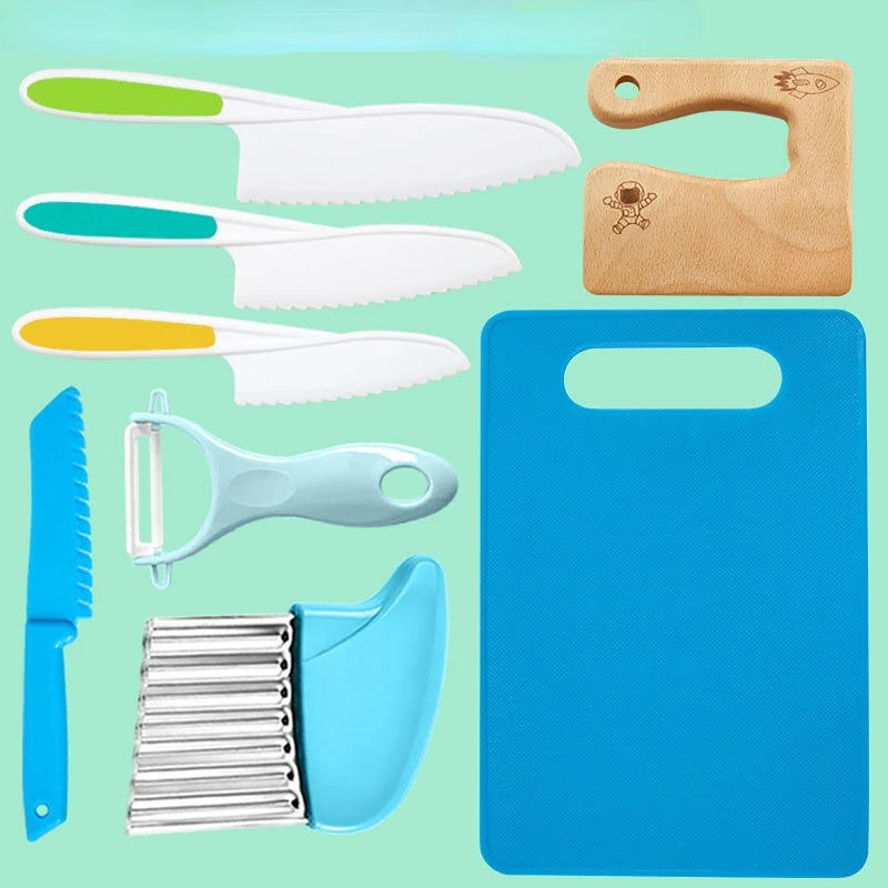 GUICHENO – Kit Couteau Sécurité Cuisine Enfant – 46 Pièces Montessori – Couteaux Bois Et Plastique – Dès 3 Ans