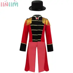 Kids Boys Girls Halloween Circus Ringmaster Costume Lion Tamer Cosplay Fringes Trim Tailcoat Jacket Children Performance Clothes