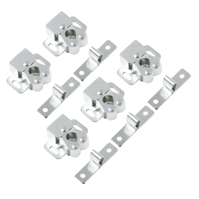 Set of 5 Double Roller Strong Hold Cupboard Cabinet Door Catches Easy to Install