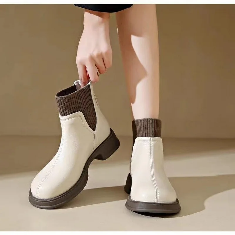 New Women & Girls Chelsea Boots Antiskid Winter And Autumn Female Leather Shoes Size 35-40