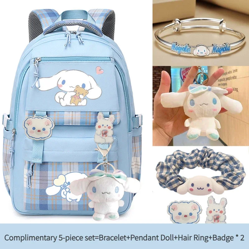 

Sanrio Cinnamoroll Schoolbag Girls Japanese Primary School Students Anime Cute Cartoon JK Lattice Backpack High-capacity Gift
