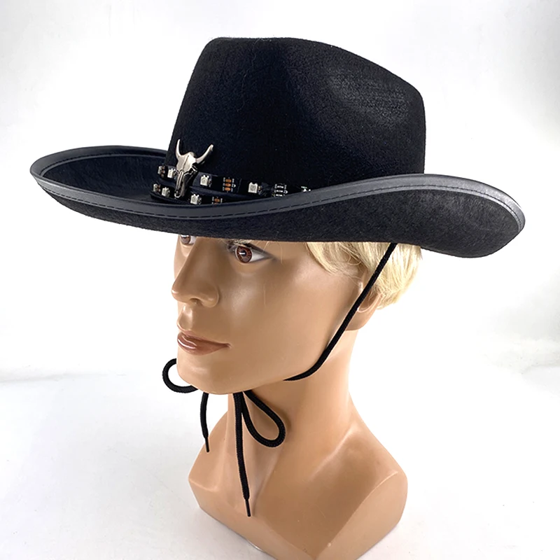 Novelty Decorative Cowboy Hats Led Colorful Neon Light Hat Remote Control Change Colors Men Women Costumes Hats Caps 4