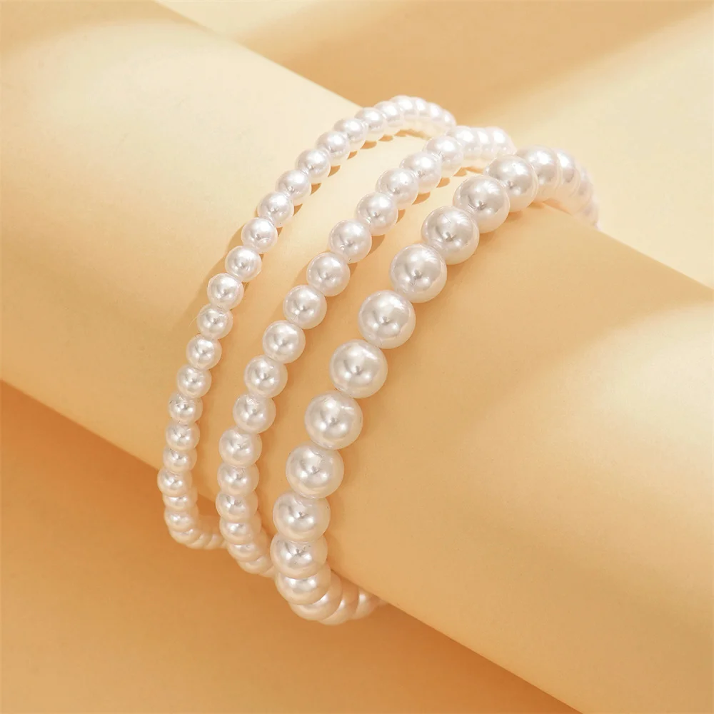3pcs/Set Simulated Pearl White Beads Anklets For Women Versatile Foot Chain Ankle Bracelet Boho Beach Jewelry Summer Accessories