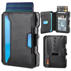Slim Minimalist Men's Wallet with RFID Blocking and Money Clip - Sleek Metal Card Holder (Black)