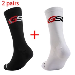 Cycling and Compression Grip Socks - Unisex Sport Socks (2 Pairs) - 39-45 (Black white)