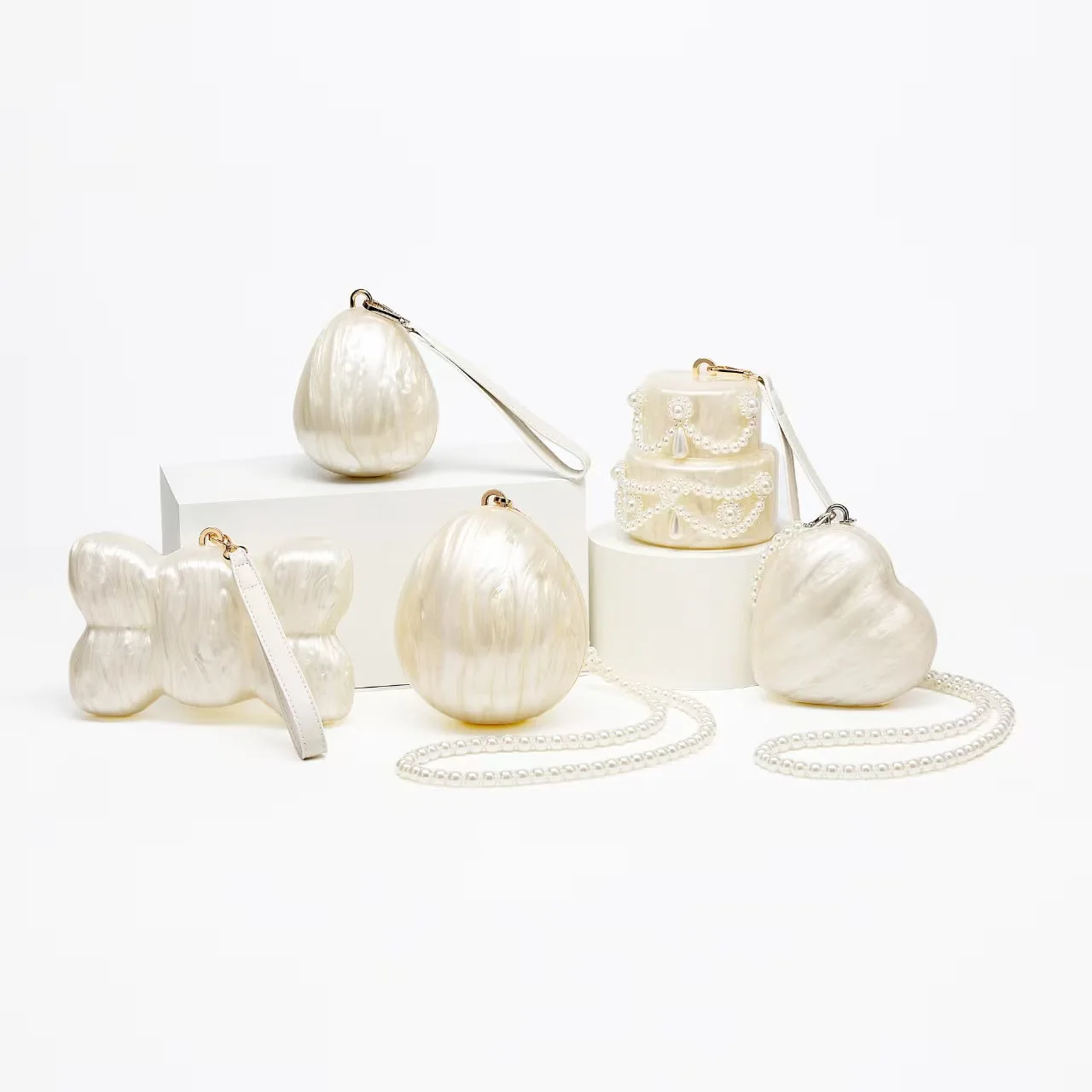 Women Acrylic Egg Bag Pearl Beaded Evening Clutch side view