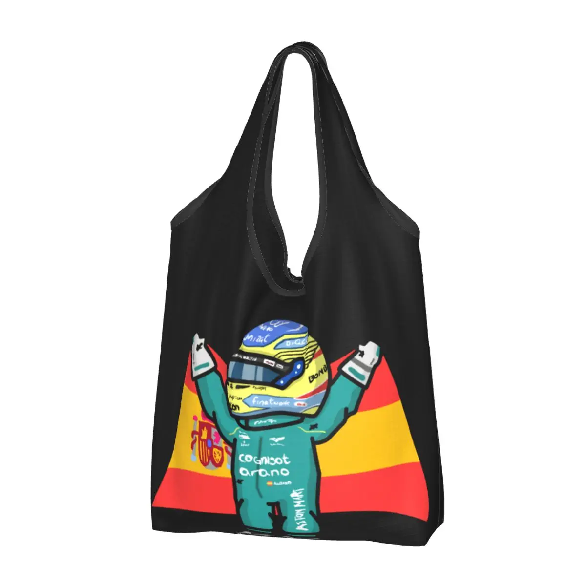 

Custom Kawaii Printing Alonso With Flag Tote Shopping Bags Portable Shopper Shoulder Fernando Sport Motorcycle Handbag