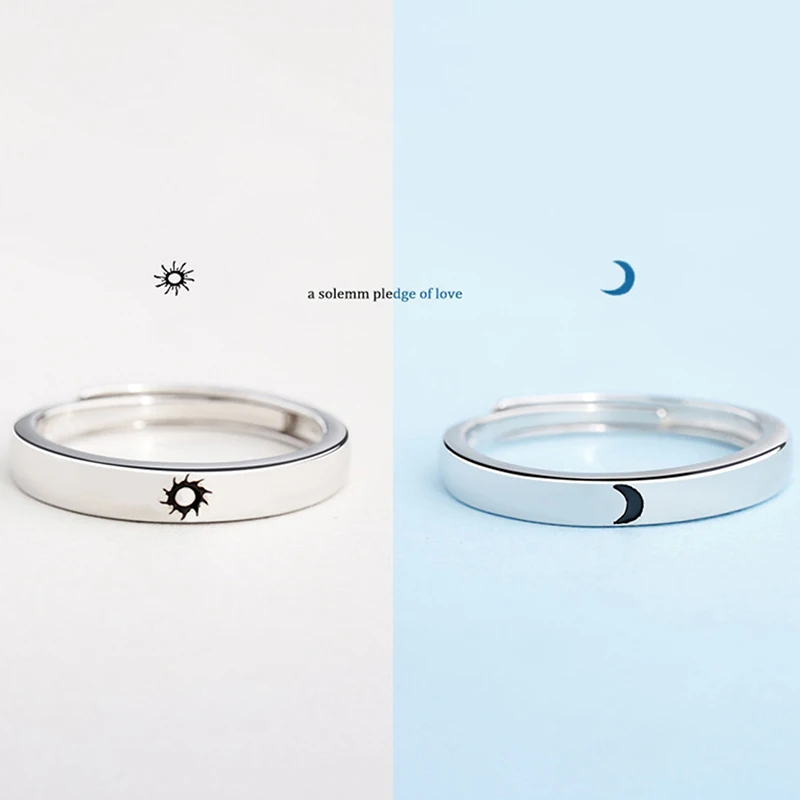 Anillos de acero inoxidable para hombre y mujer, sortija Simple con forma de luna y sol, color negro, ideal para regalo de San Valentín