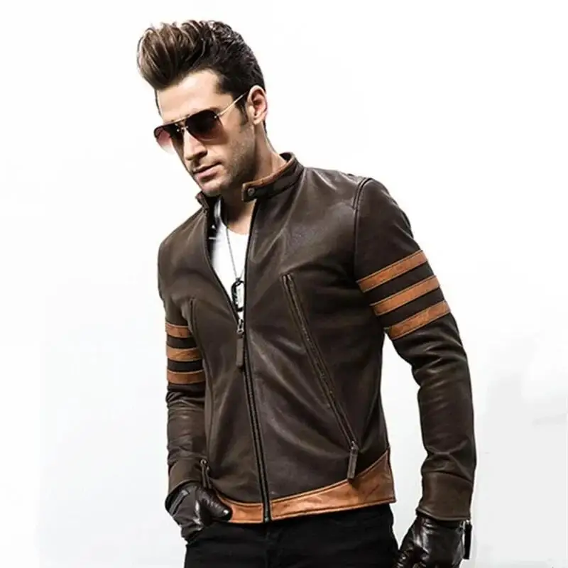 High-end Brand Men's Zipper Leather Jacket Wolverine Slim Fit Short Coat Retro Locomotive Logan Bomber PU Leather Jacket 5XL-M 3