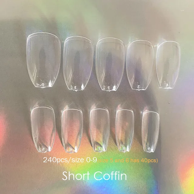 Gel Nails Extension System Full Cover Sculpted Clear Stiletto Coffin False Nail Tips 240pcs/bag Short Coffin