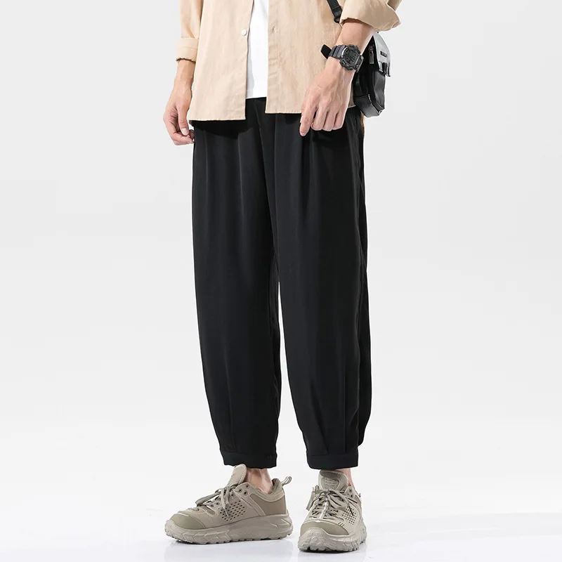Summer Solid Color Grandma's Pants Men Ice Shreds Korean Trend Casual Loose Popularity Comfortable Affordable All-match Trousers