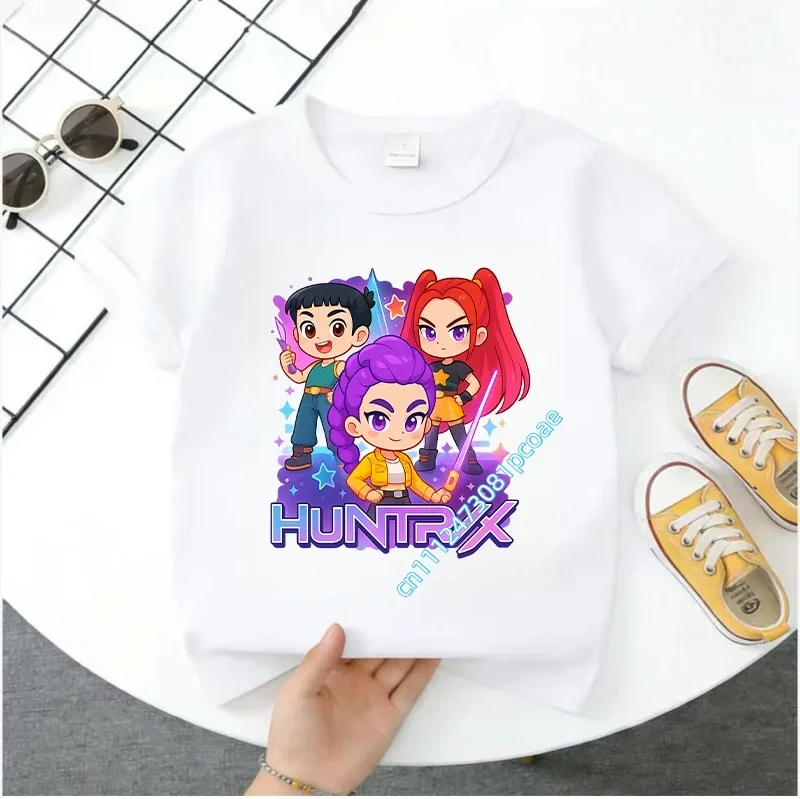 Summer Kpop Demon Hunters Kids Cartoon Anime Meme T-Shirt - Round Neck Casual Boys Top Gift