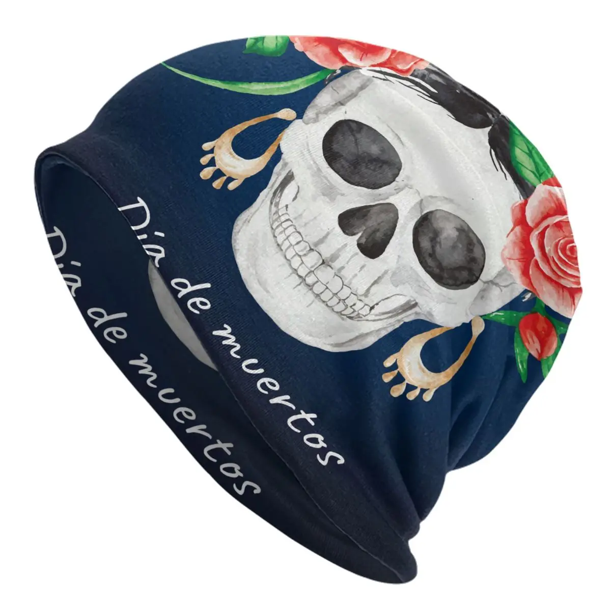 

Watercolor Dia De Muertos Skull With Flowers Men's Beanies for Women Outdoor Bonnet Hats Unisex Knitted Hat Hip Hop Cap