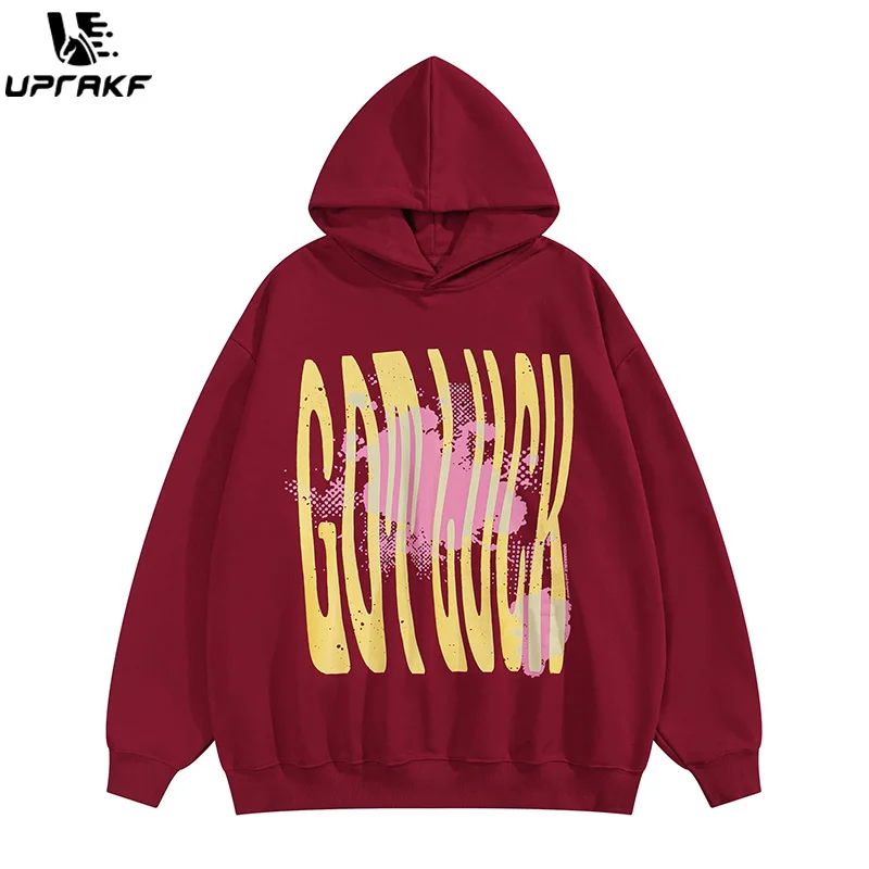 UPRAKF Big Letter Print Streetwear Hoodie Oversize Long Sleeve Hip Hop Autumn Fashion Pullover Casual Harajuku Tops