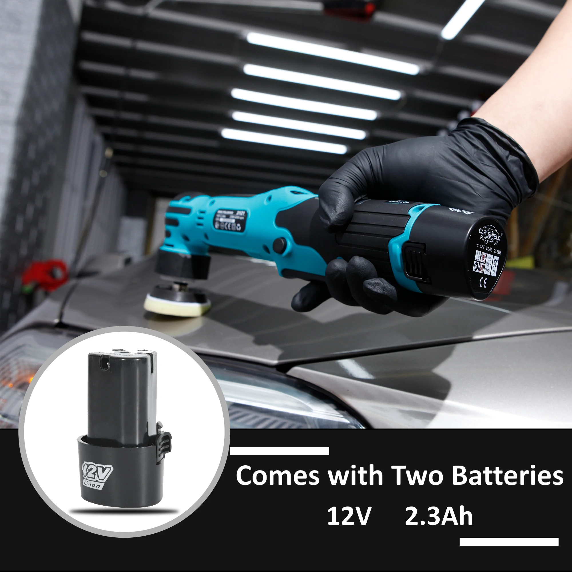 Car Shield 1.2/2 Inch RO/DA Mini Cordless Polisher 12V 2.0Ah Battery 6 Variable Speed for Car Detailing Polishing car polisher