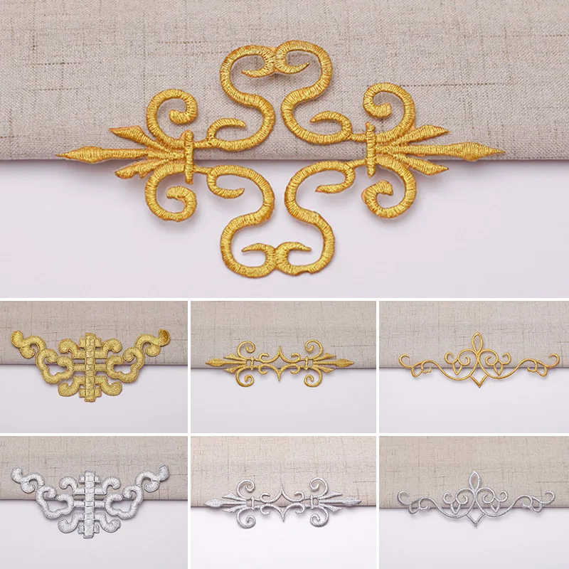 1PC Lace Embroidery Flower Patches Fabric Motifs Badges Silver Gold Iron Sewing On Clothes Stickers Repair Garment Applique