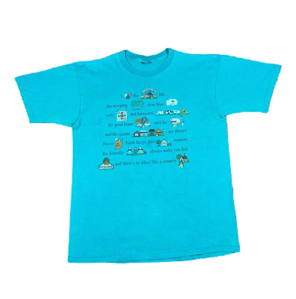 Maglietta Vintage Anni '90 Granny Country Life Riddle Singola Cucita Grandi Maniche Lunghe O Corte