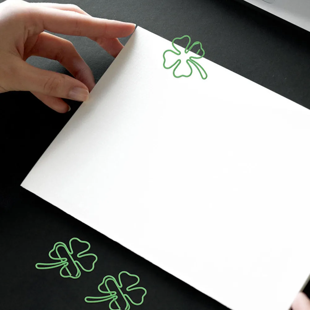 50Pcs 샴록 종이 클립 금속 책갈피 종이 클립 사무실 문구 학교 홈을위한 귀여운 독특한 모양 장식 종이 클립