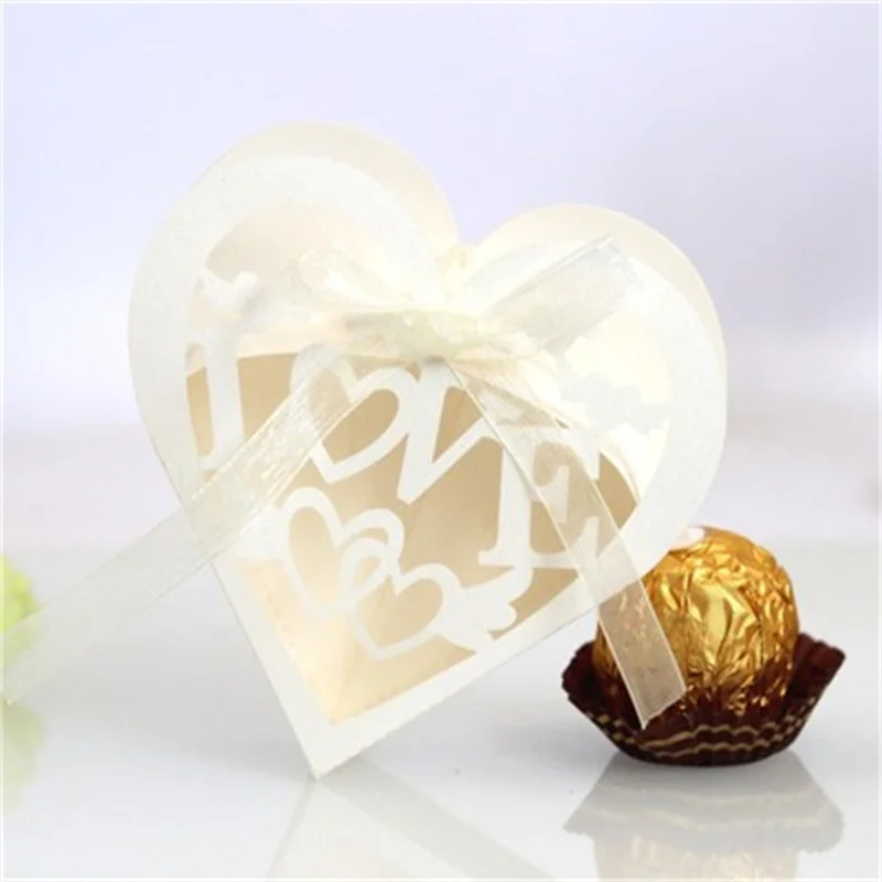 25/50/100Pcs Wedding Candy Boxes with Ribbon, Romantic Bride and Groom Gift Boxes for V... - SKU CBR02153 - UGI Packaging