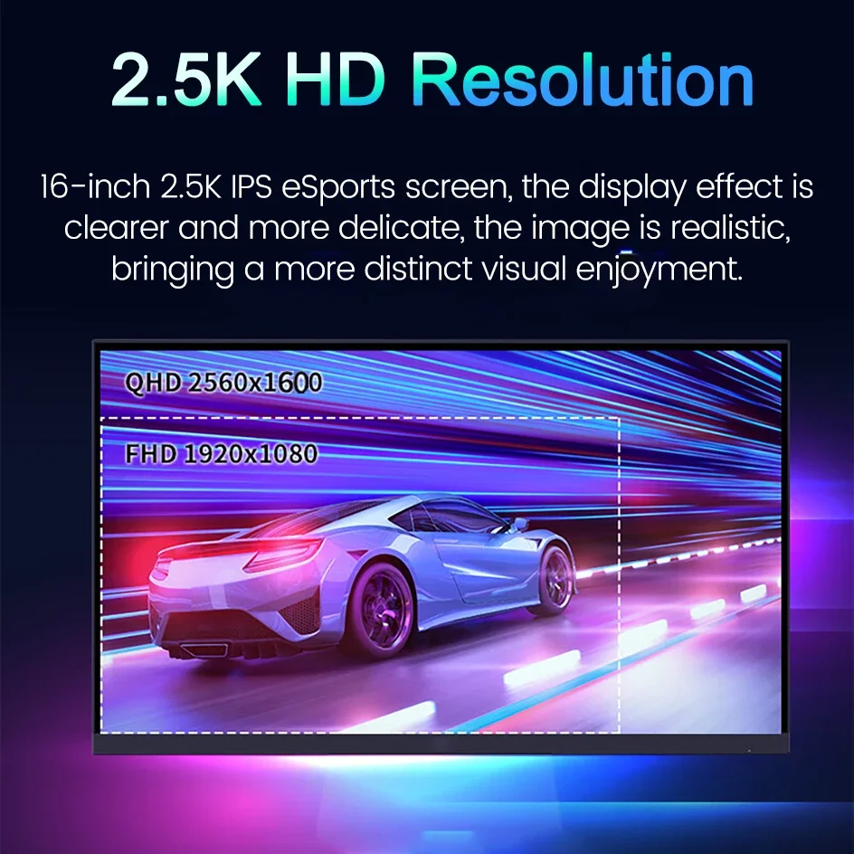 16 Inch 2.5K Touchscreen Portable Monitor 2560*1600 100%DCI-P3 16:10 1MS FreeSync IPS Screen Game Display For PC XBox PS5 Switch