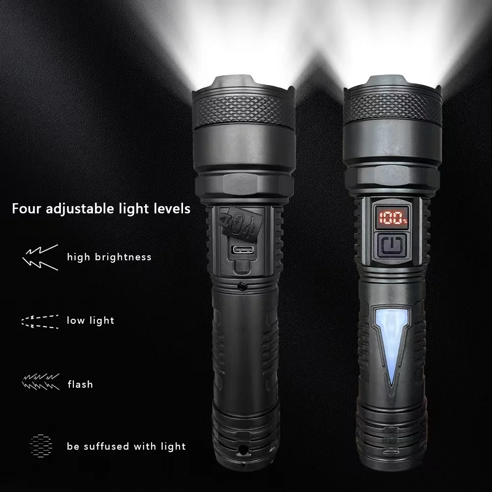 Description Picture 6 of itemHigh Power Long-range Lantern Super Bright LED Flashlight USB Rechargeable Tactical Torch With Sidelight Lamp Waterproof Outdoor