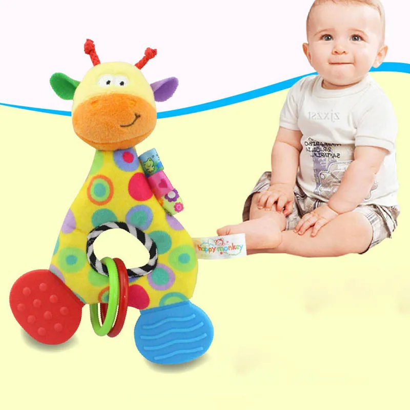 

Baby Infant Cartoon Animal Giraffe Handle Rattles Soft Plush Safety Teether Toys Teeth Care Grasping Doll Toy For Kid