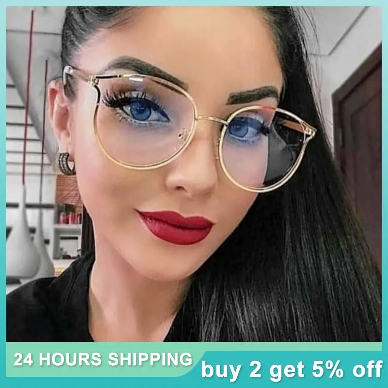 

Retro Metal Round Frame Cat Ear Flat Light Mirror Female Thin Edge Metal Glasses Frame Computer Anti-blue Light Glasses