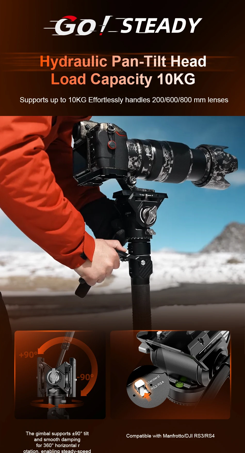 חצובה עם שחרור מהיר, צלחת למצלמת DSLR עם מעמד הרמה בלחיצה אחת
