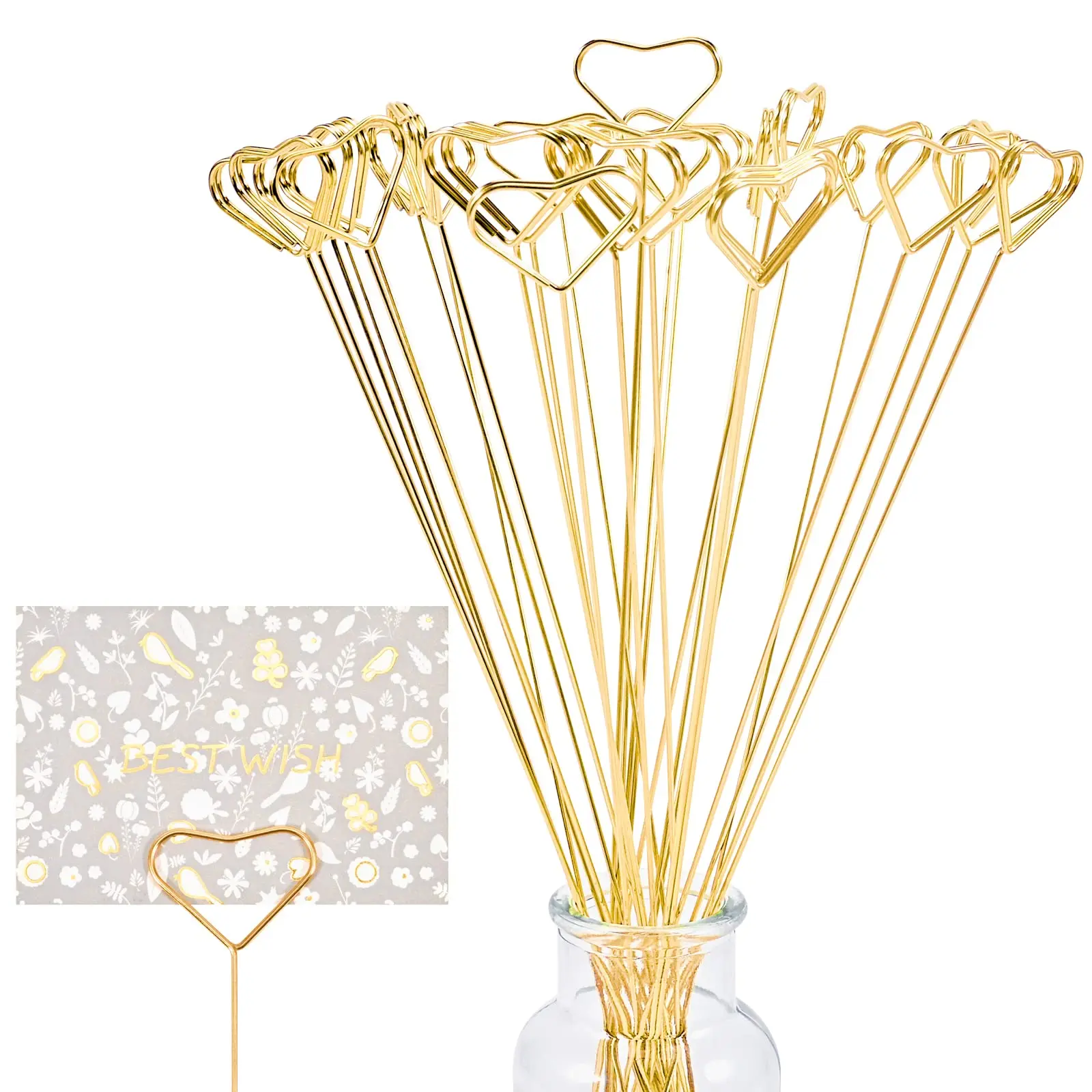 

20/10Pcs Card Holder Inserting Rod Metal Postcard Clips Party DIY Decoration Round Heart Flowers Packing Parts Cake Decoration