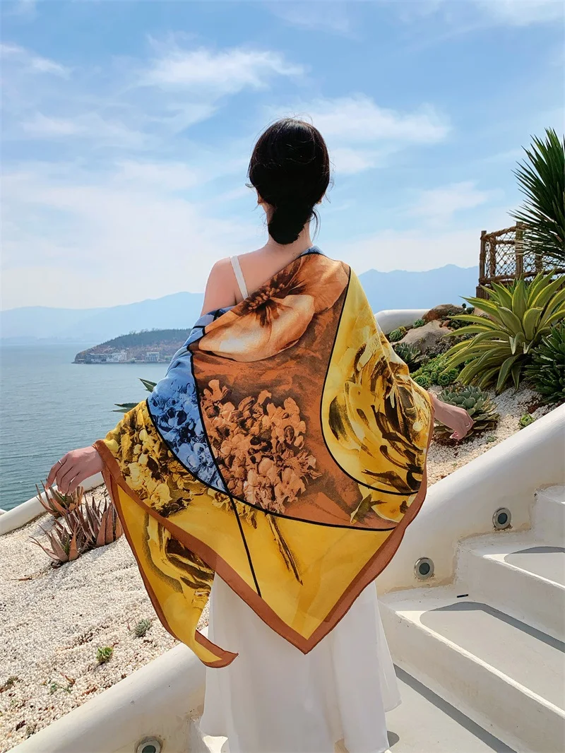 HEIßER 130x130 cm große Samt Textur Squar Reise Schal Strand Kleid Bikini Sarong Wrap Frauen Brasilianische Badeanzug baden Abdeckung-ups – Detail 14