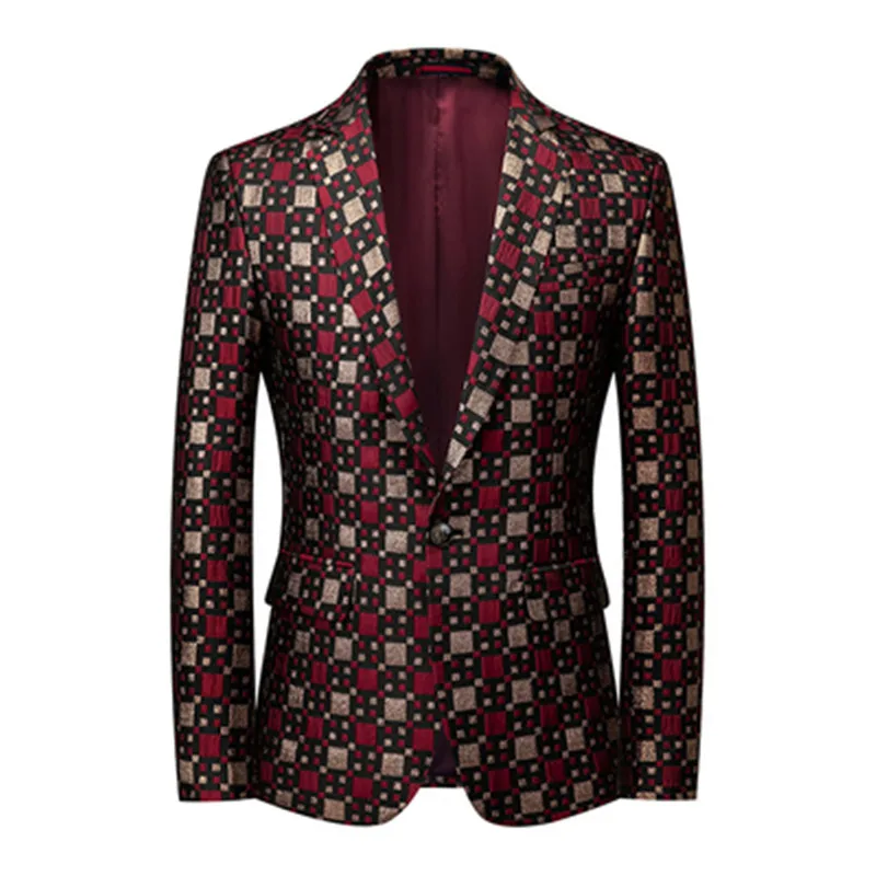 2022 Brand Men Blazer Personality Wild Men's Suit Jacket High Quality Fashion Plaid Print Slim Fit Warm Blazer Coat Male 5XL 6XL 4