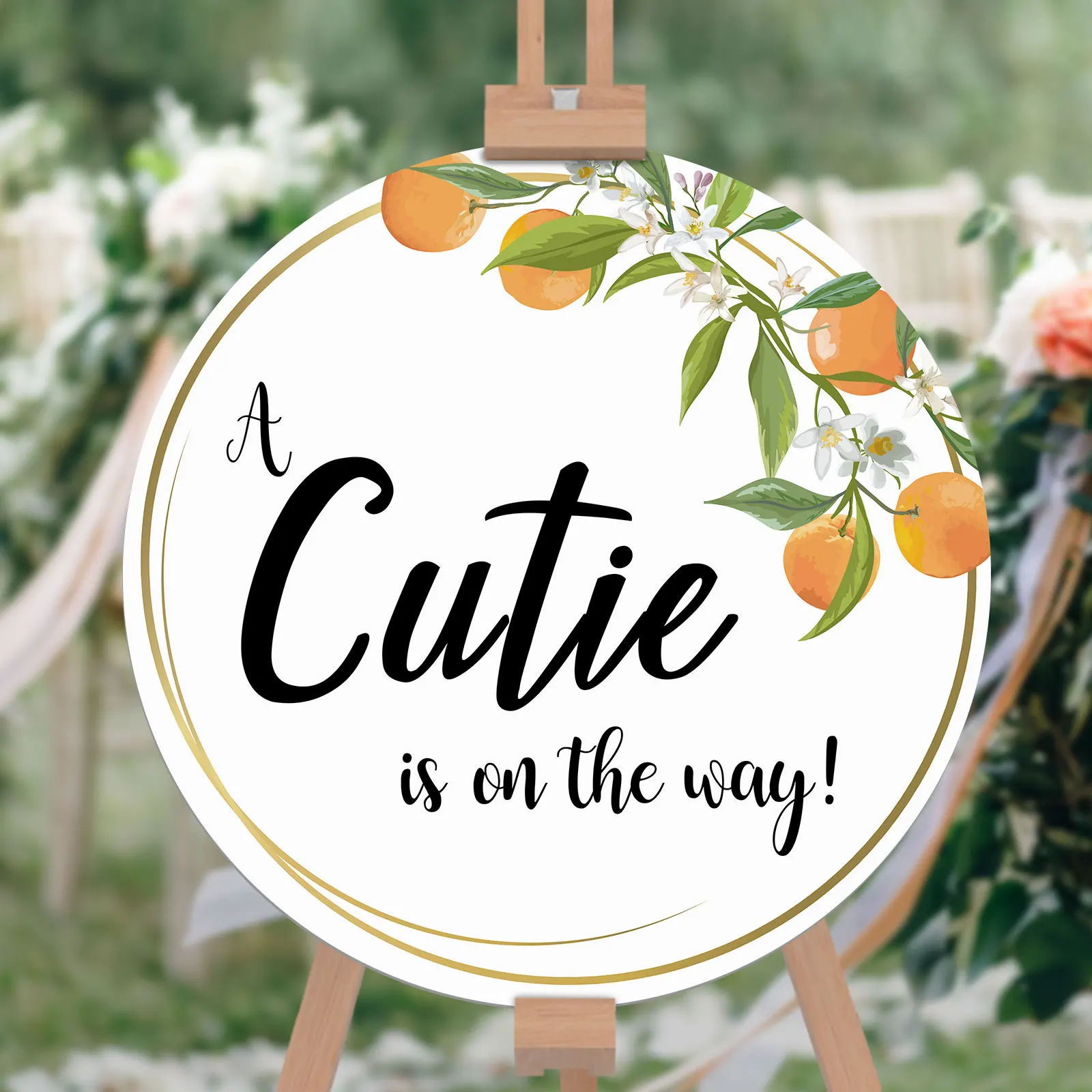 A little Cutie is on the way Baby Shower Welcome Sign Foam Board Round Orange Welcome Sign Personalized Birthday Party Direction