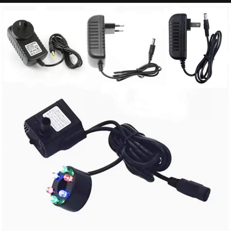 10W GPH 12V 전기 분수 펌프(6개의 따뜻한 조명 포함) 수중 워터 펌프 수족관용