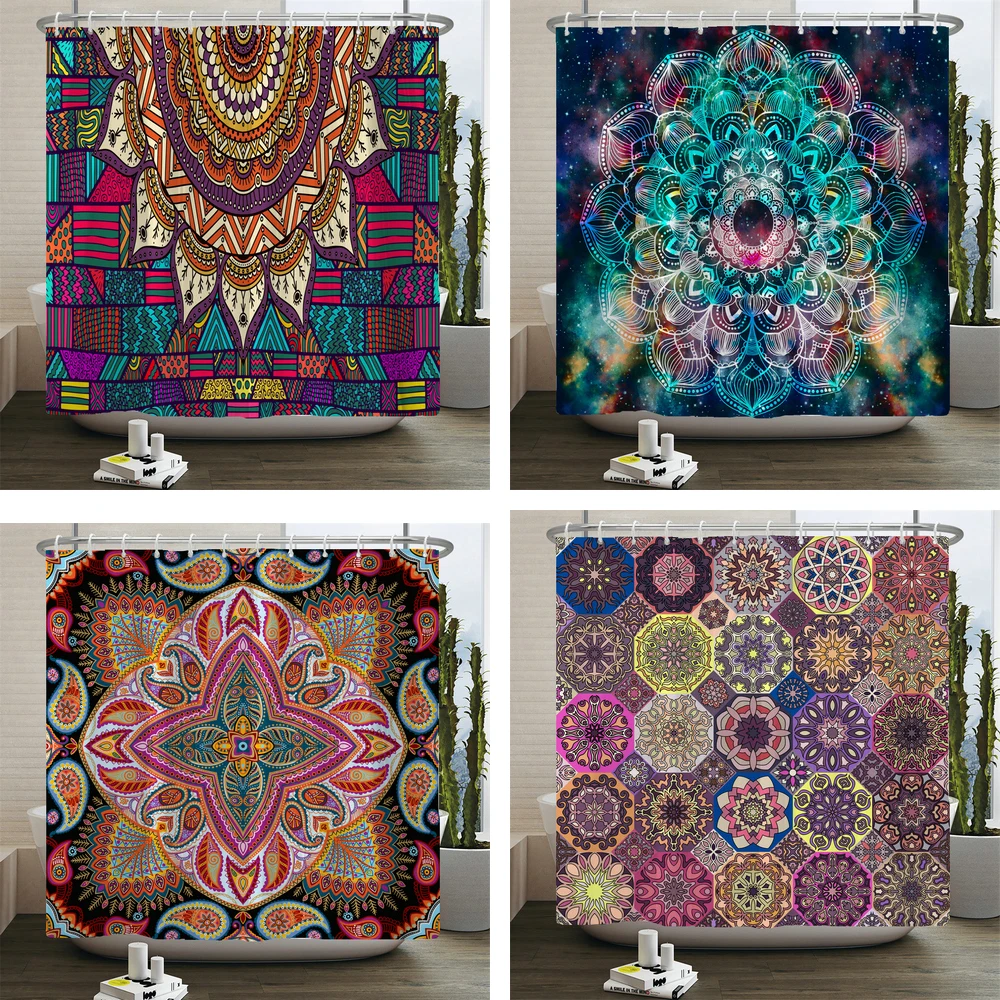 

Mandala Boho Shower Curtain Print Waterproof Polyester Bath Curtain Hippie Pattern Room Decor Bathtub Curtain Textured With Hook