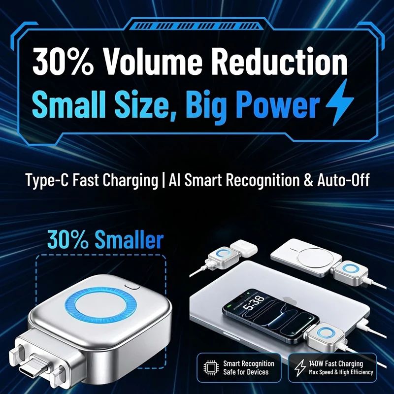 스마트 USB-C 고속 충전 컨버터 자동 전원 차단 기능, LED 링 표시등이 있는 풀 충전 분리기, 아이폰 17용 모바일 태블릿용