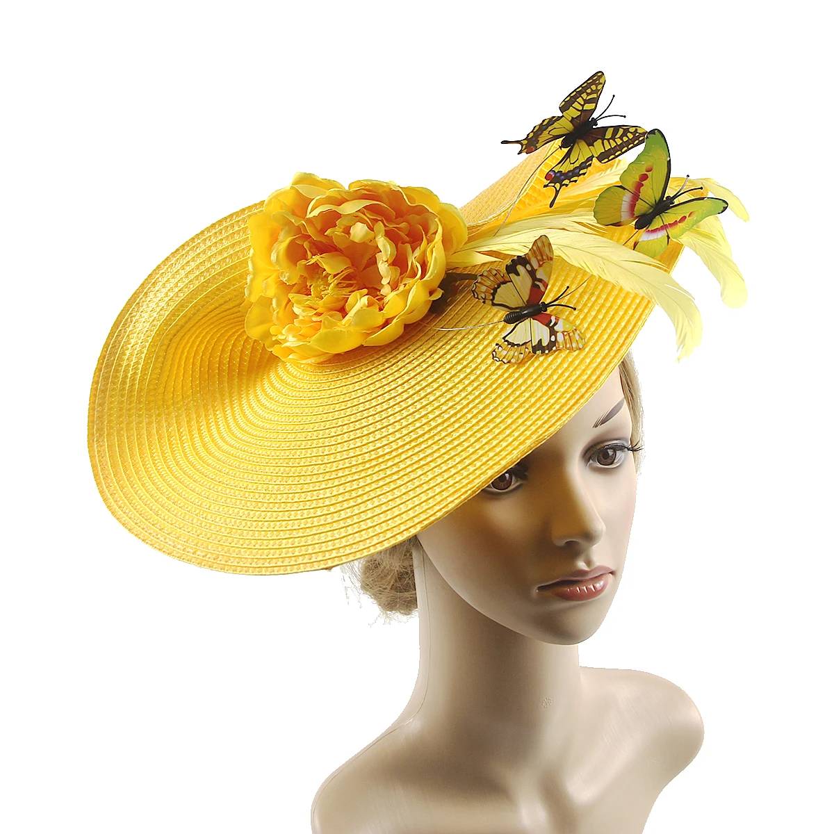 Braided Fascinator Hat with Butterfly and Flower, Kentucky Derby Big Hat Jockey Club Church Cocktail Tea Party Headwear 1